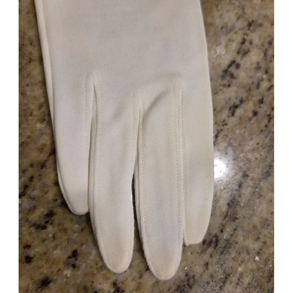New! Vintage Women's Size S White Nylon Formal Short Gloves Bow Cutout